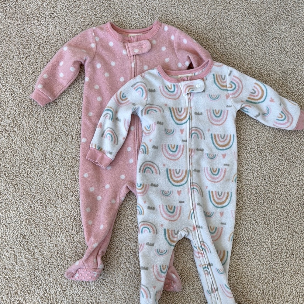Jessica Simpson 2 Baby Footed Pajamas - Pink and Rainbow